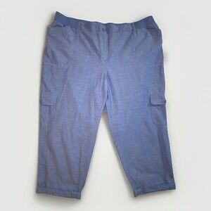 Talbots Size 22W Blue Cropped Cotton Cargo Pants Capris Roll Tab Hem